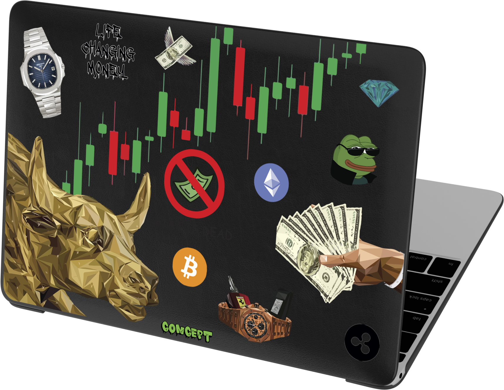 Шкіряний чохол-накладка з принтом Crypto для MacBook Pro 14 (2021-2023 M1 M2 M3)