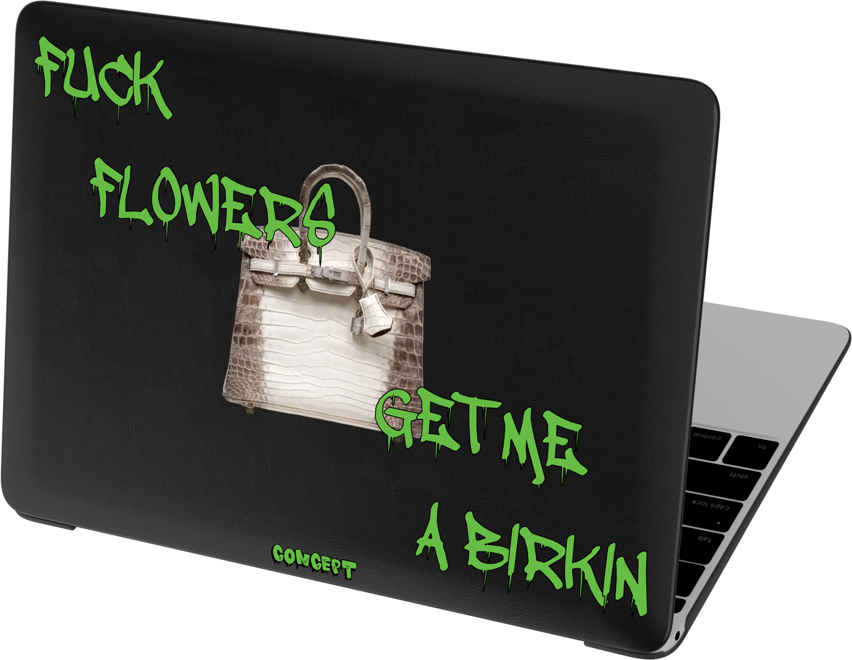 Шкіряний чохол-накладка з принтом Fuck flowers get me a birkin (green) для MacBook Pro 16 (2021-2023 M1 M2 M3)