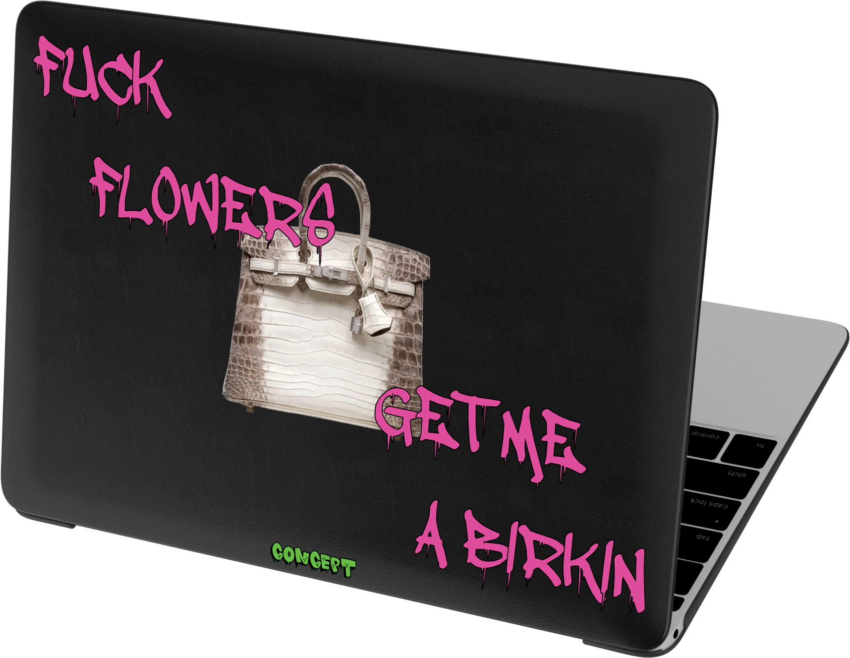 Шкіряний чохол-накладка з принтом Fuck flowers get me a birkin (rose) для MacBook Pro 14 (2021-2023 M1 M2 M3)