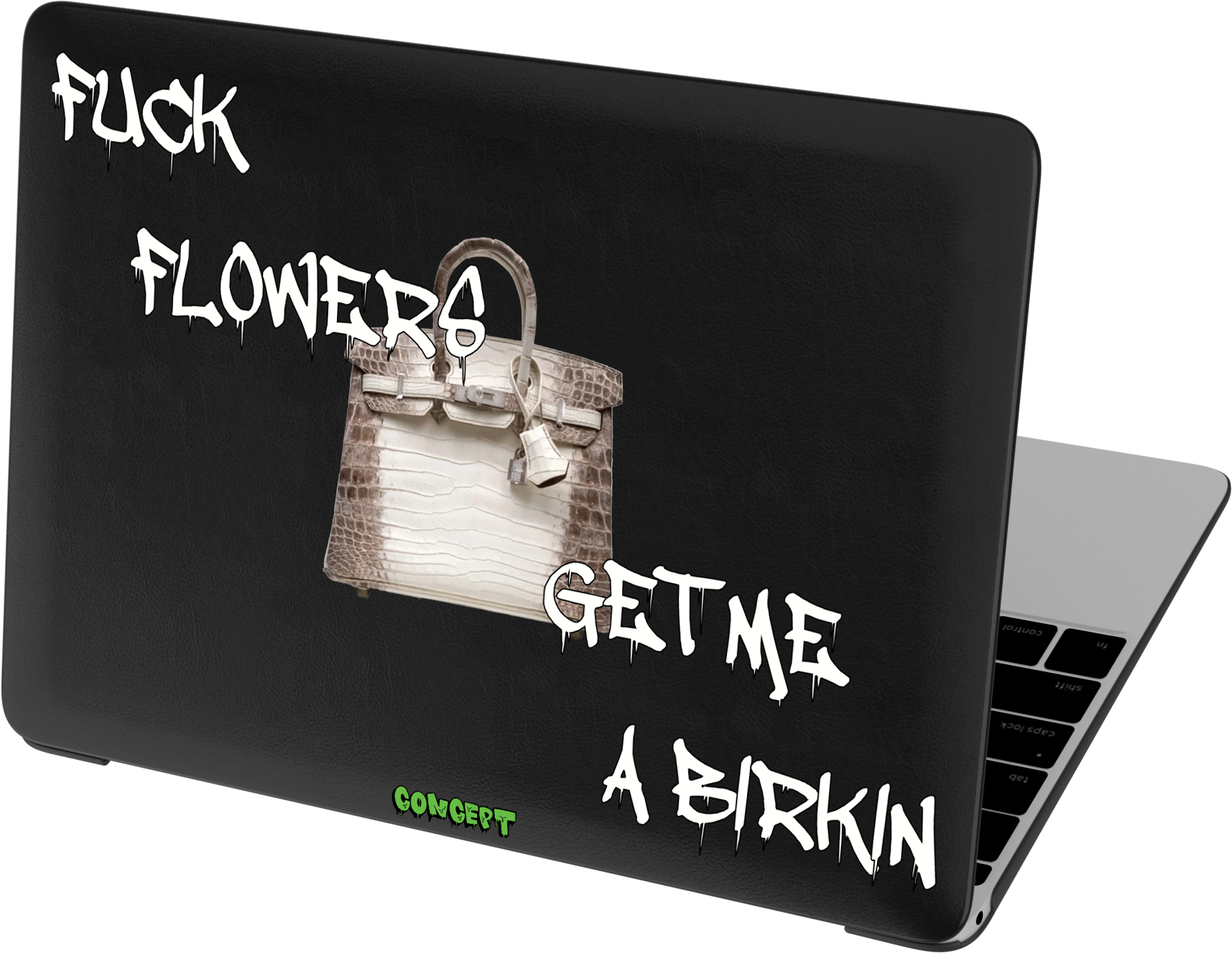 Шкіряний чохол-накладка з принтом Fuck flowers get me a birkin (white) для MacBook Pro 14 (2021-2023 M1 M2 M3)
