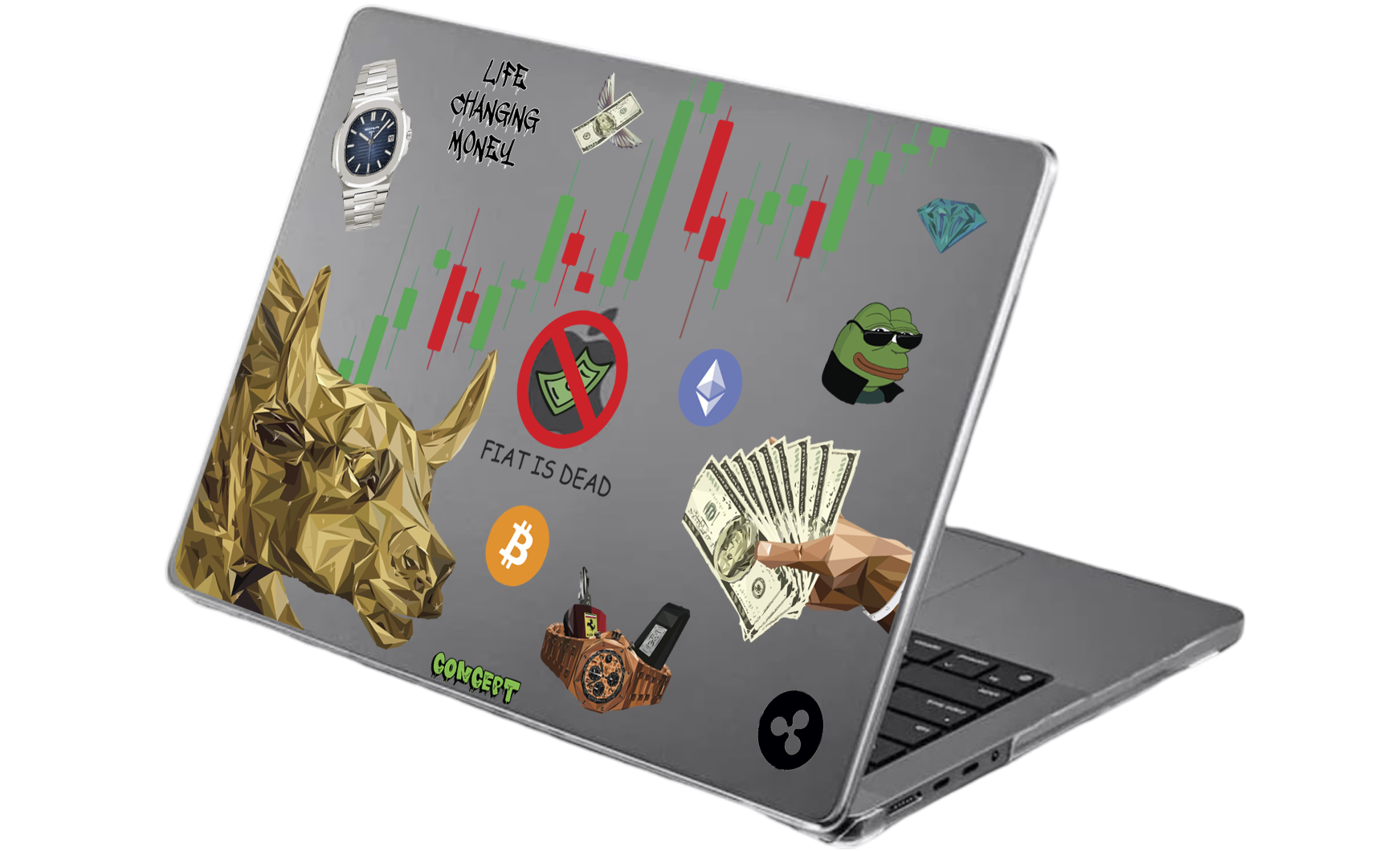 Шкіряний чохол-накладка з принтом Crypto для MacBook Pro 14 (2021-2023 M1 M2 M3)