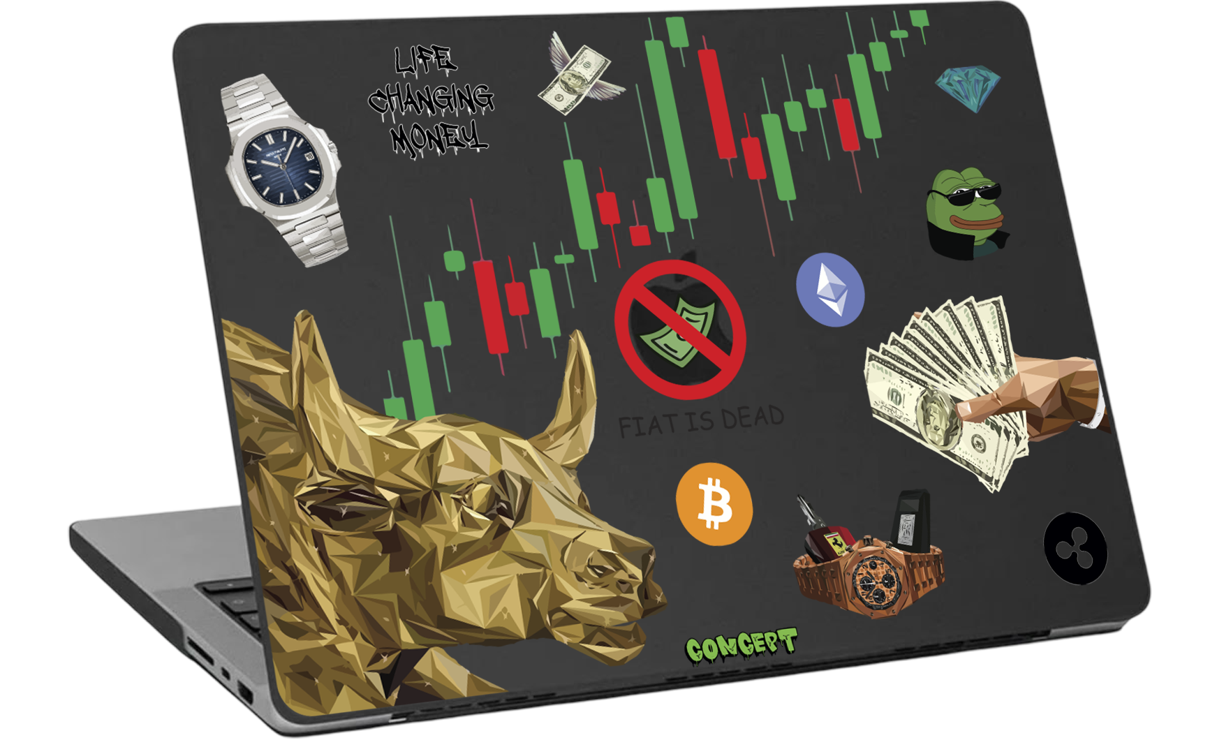 Шкіряний чохол-накладка з принтом Crypto для MacBook Pro 14 (2021-2023 M1 M2 M3)