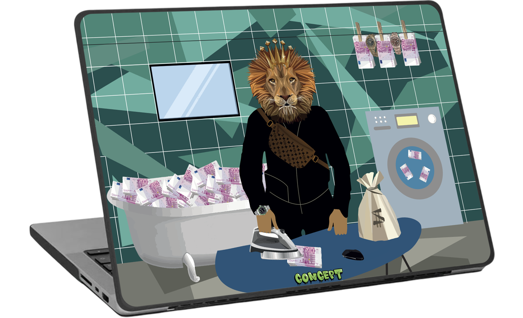 Шкіряний чохол-накладка з принтом Money Laundering для MacBook Pro 15 (2016-2019)
