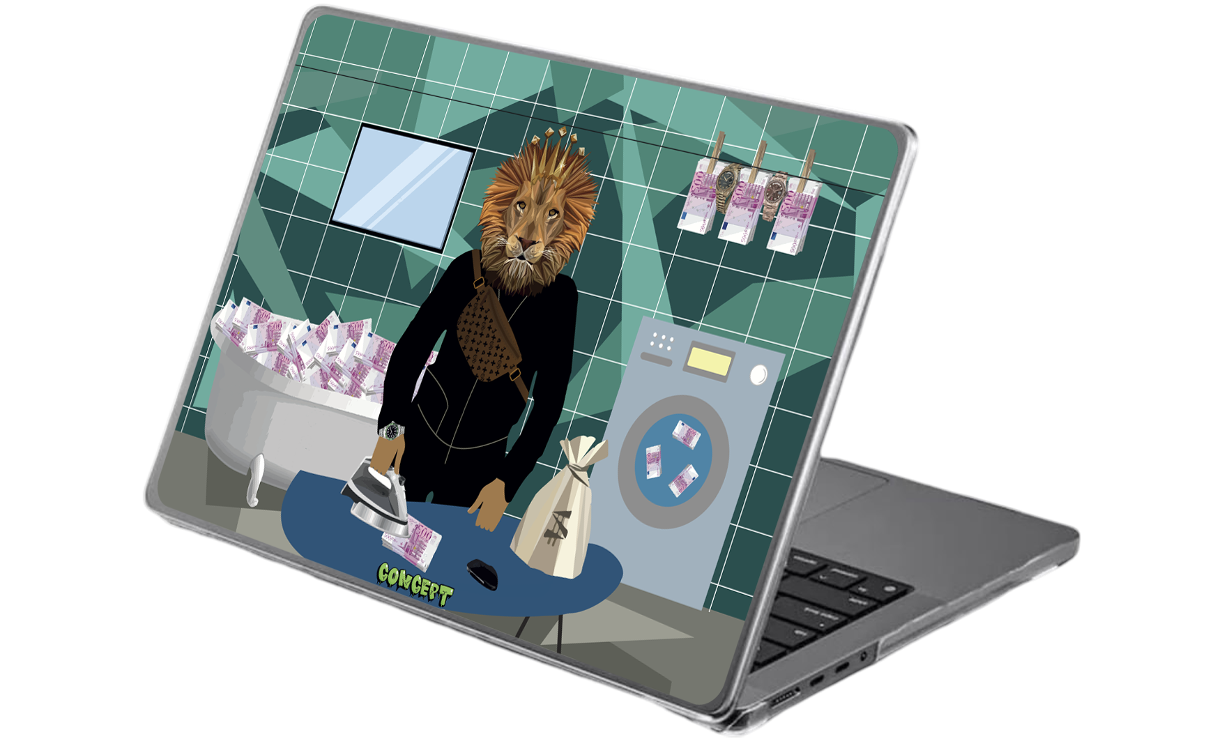 Шкіряний чохол-накладка з принтом Money Laundering для MacBook Pro 15 Retina (2012-2015)