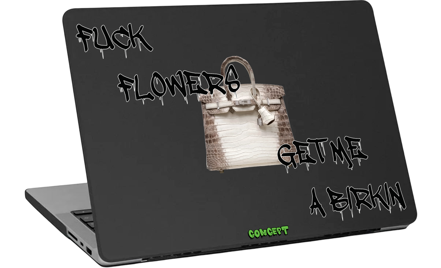 Шкіряний чохол-накладка з принтом Fuck flowers get me a birkin (black) для MacBook Pro 14 (2021-2023 M1 M2 M3)