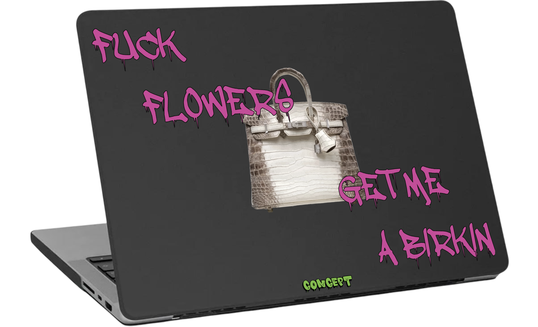 Шкіряний чохол-накладка з принтом Fuck flowers get me a birkin (rose) для MacBook Pro 14 (2021-2023 M1 M2 M3)