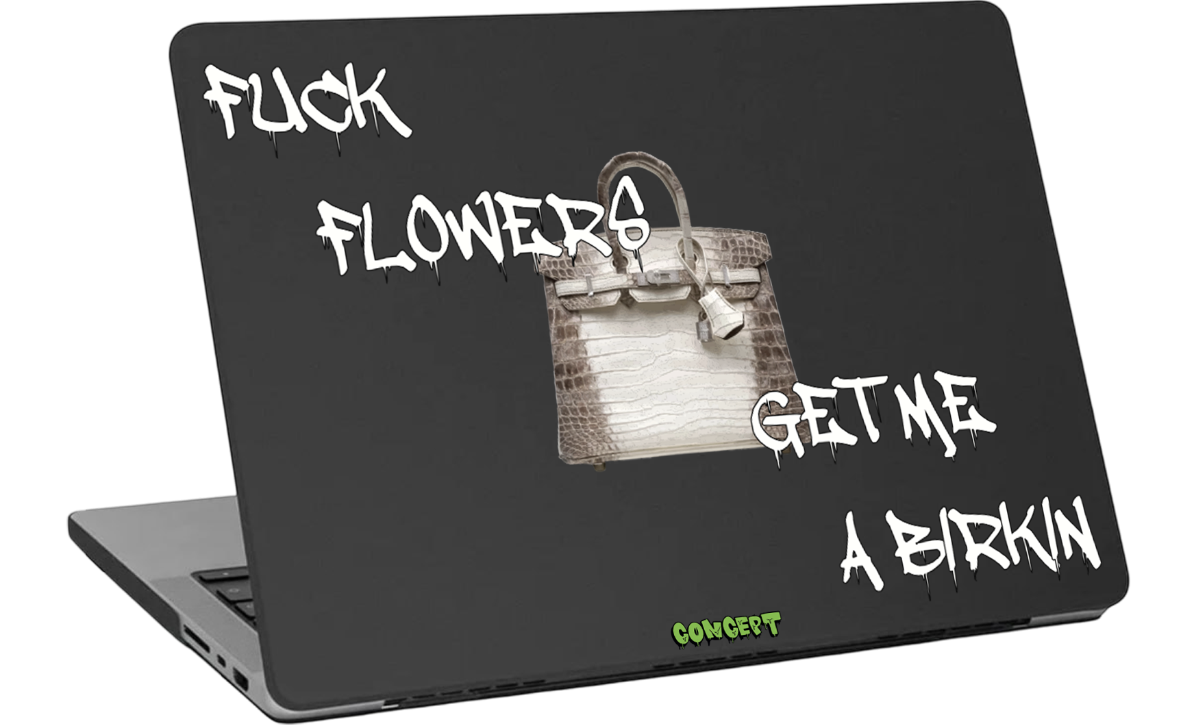 Шкіряний чохол-накладка з принтом Fuck flowers get me a birkin (white) для MacBook Pro 14 (2021-2023 M1 M2 M3)