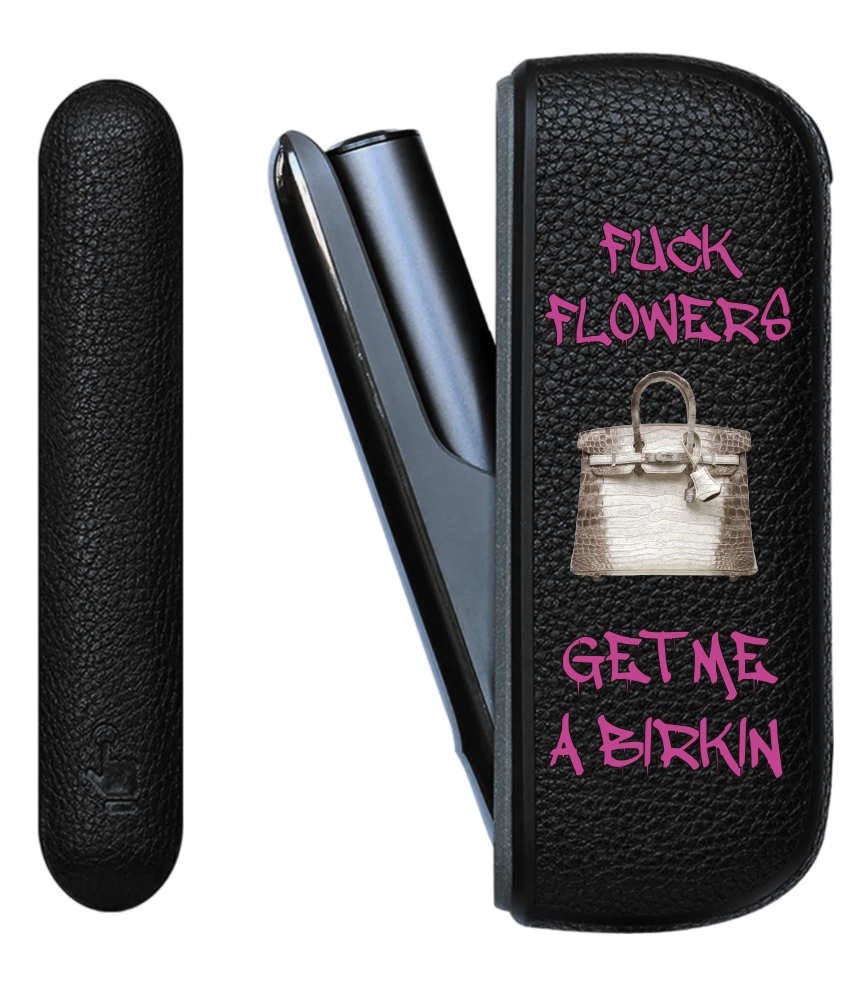 Чохол з боковою панеллю з екошкіри для IQOS ILUMA з принтом Fuck flowers get me a birkin (rose)