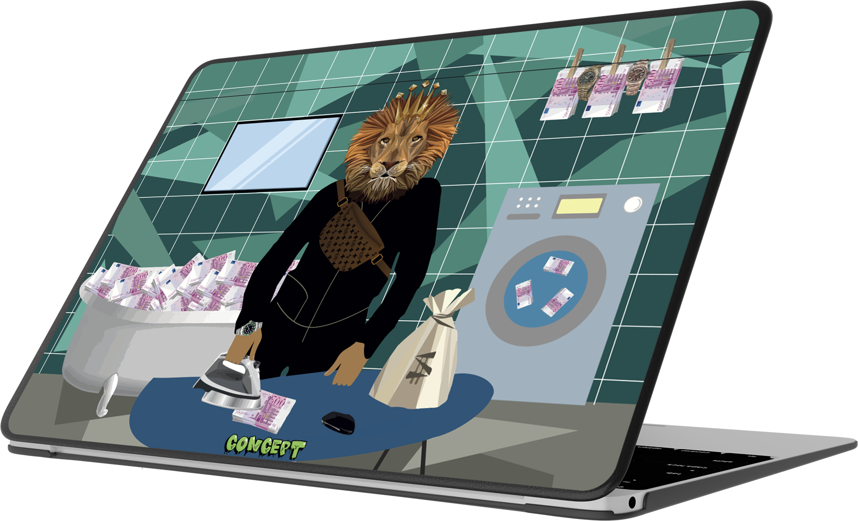 Шкіряний чохол-накладка з принтом Money Laundering для MacBook Pro 16 (2021-2023 M1 M2 M3)