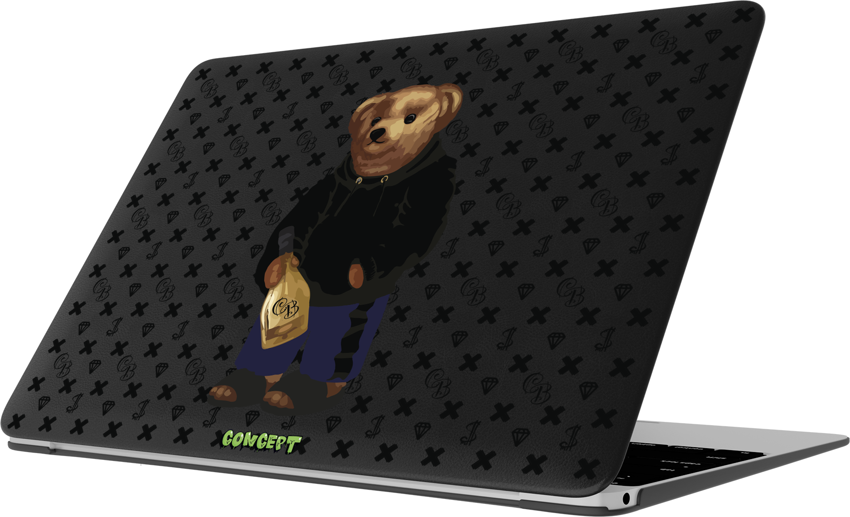 Шкіряний чохол-накладка з принтом Bear Champange для MacBook Pro 13 (2016-2022 M1 M2)