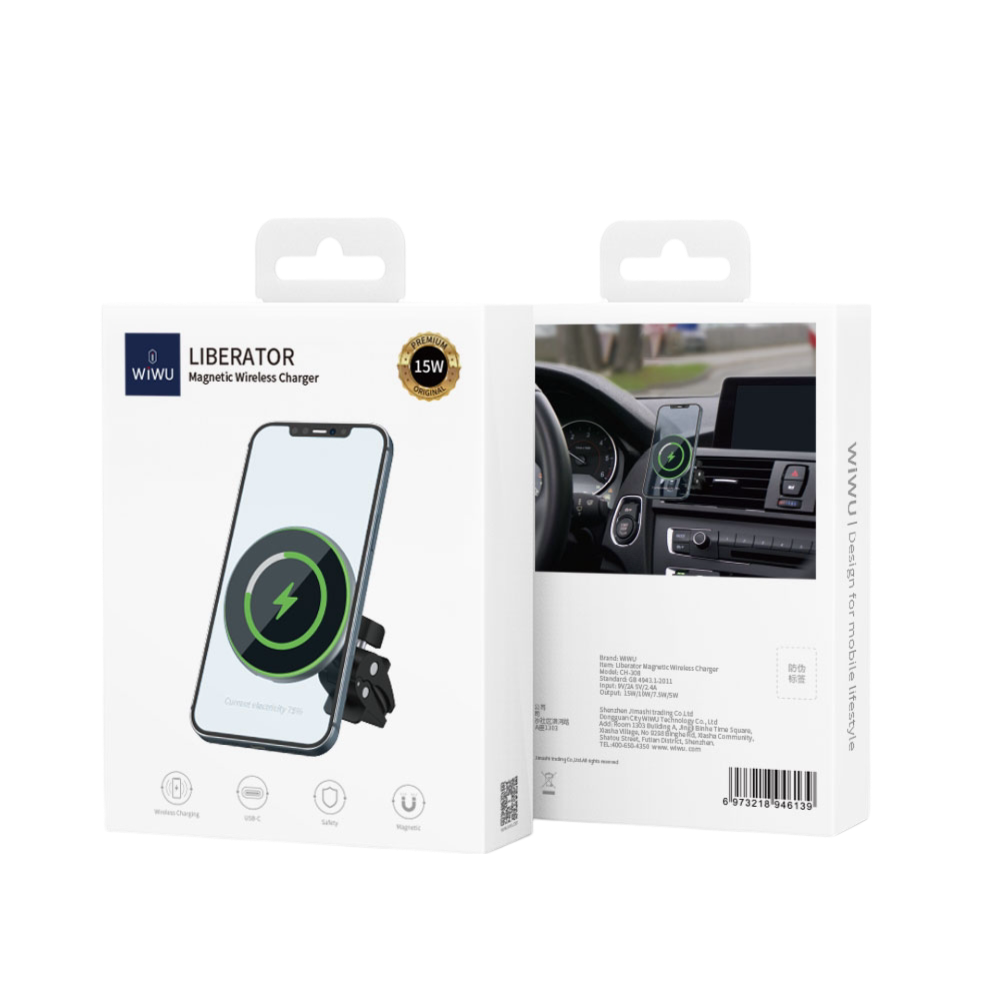 Автотримач з функцією бездротової зарядки WIWU Liberator Magnetic Wireless Charger Black with MagSafe