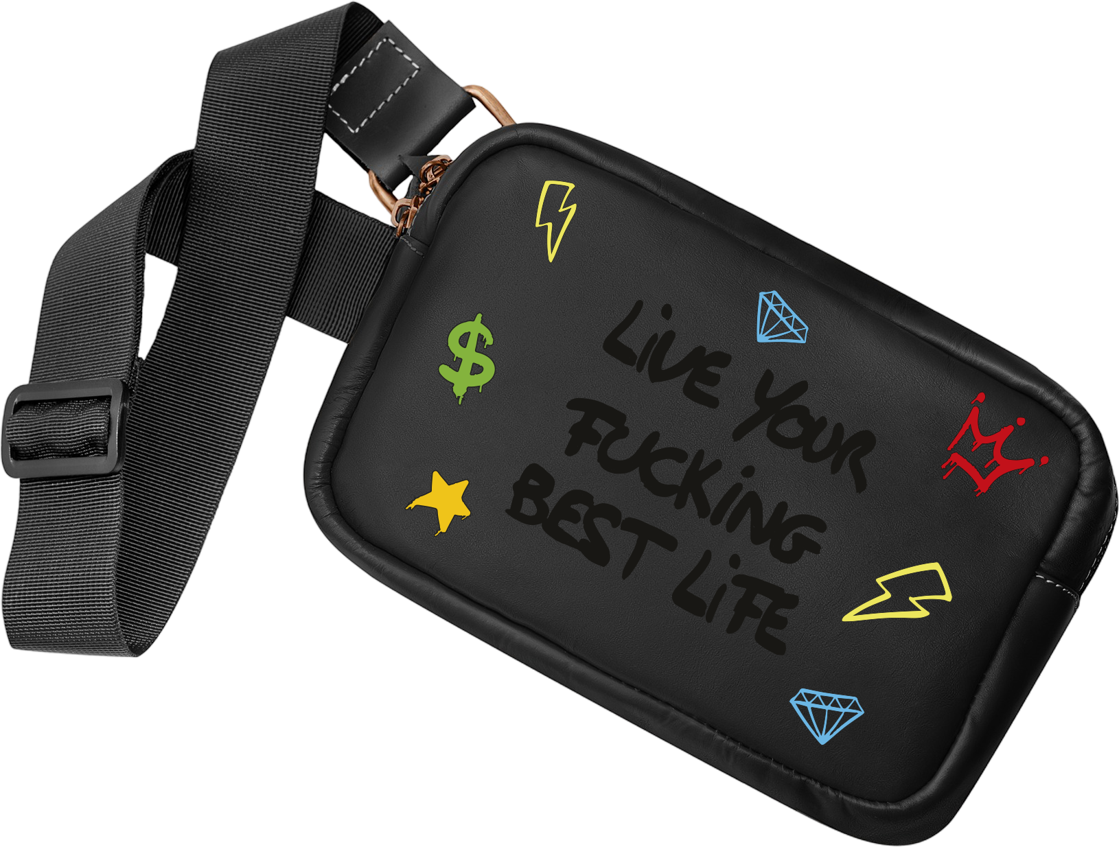 Cумка ручної роботи з натуральної шкіри з принтом Live your fucking best life