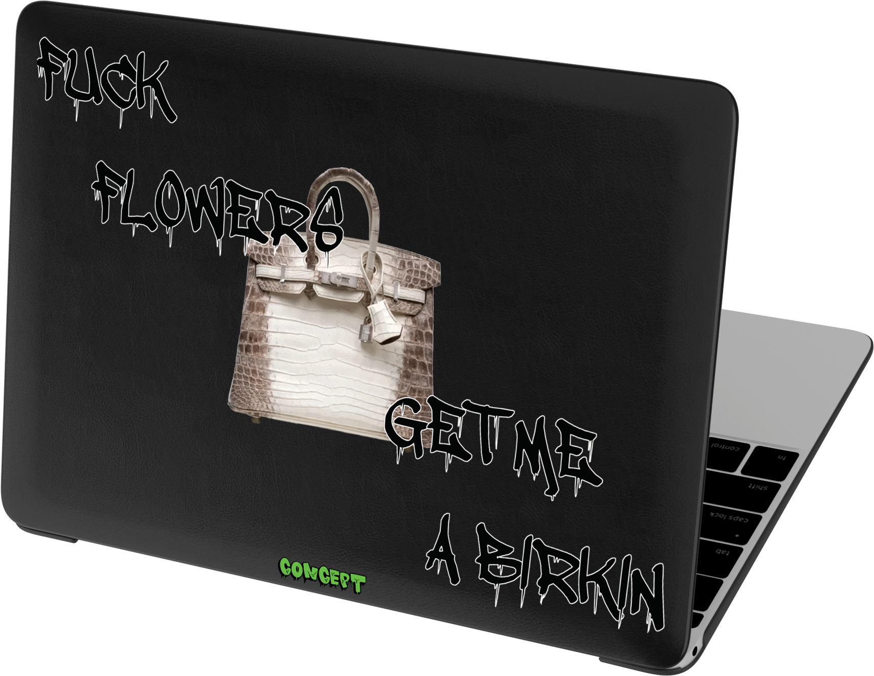 Шкіряний чохол-накладка з принтом Fuck flowers get me a birkin (black) для MacBook Pro 16 (2019)