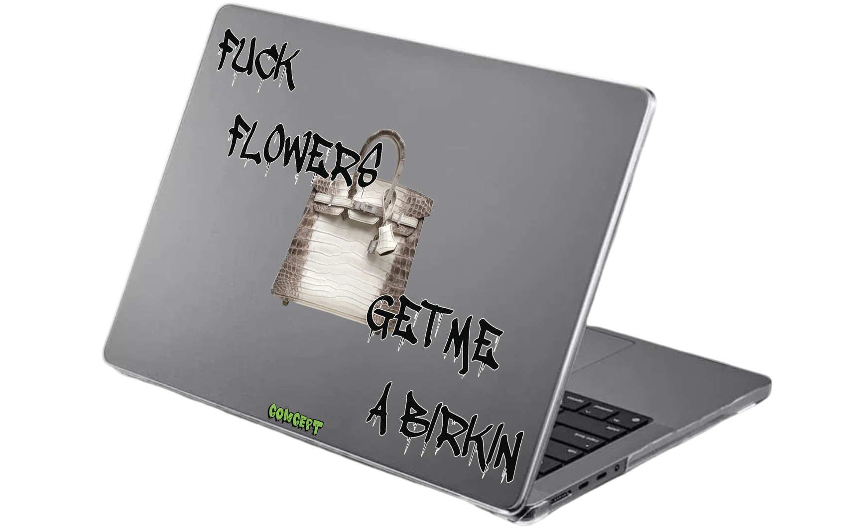 Шкіряний чохол-накладка з принтом Fuck flowers get me a birkin (black) для MacBook Pro 15 (2016-2019)
