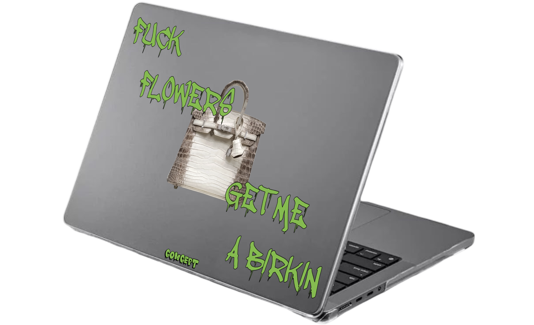 Шкіряний чохол-накладка з принтом Fuck flowers get me a birkin (green) для MacBook Pro 15 Retina (2012-2015)
