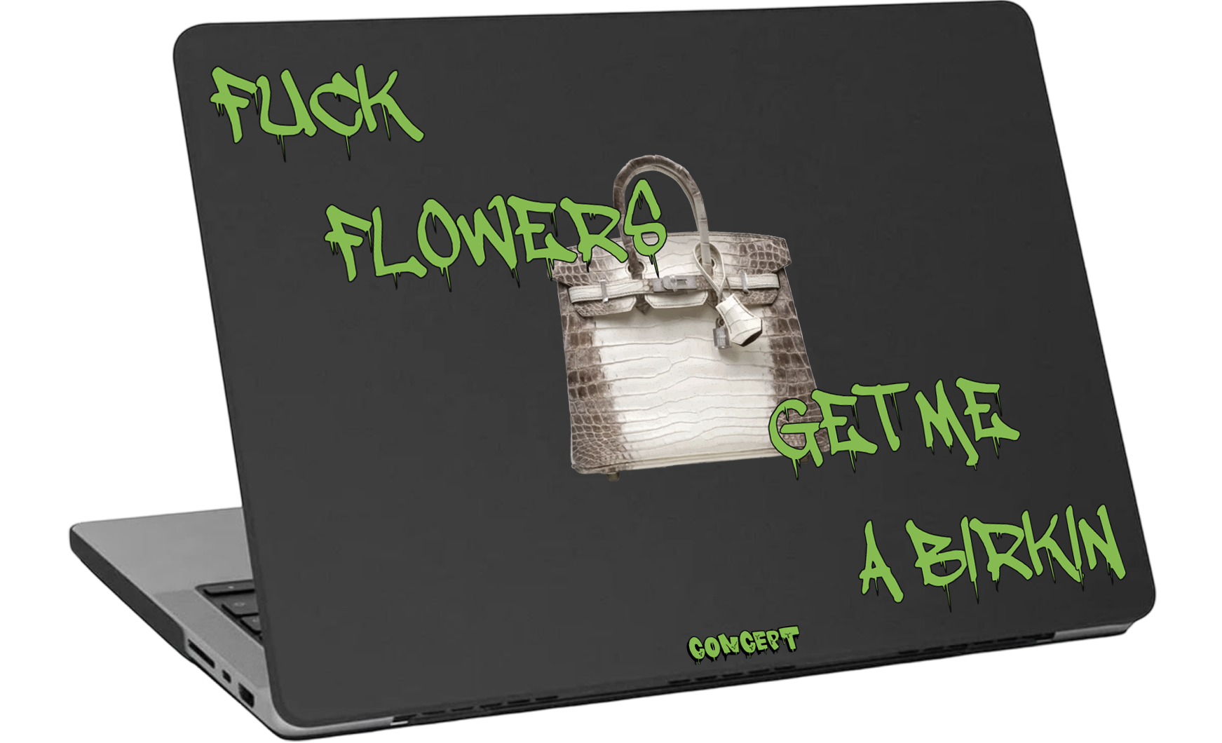 Шкіряний чохол-накладка з принтом Fuck flowers get me a birkin (green) для MacBook Pro 15 Retina (2012-2015)