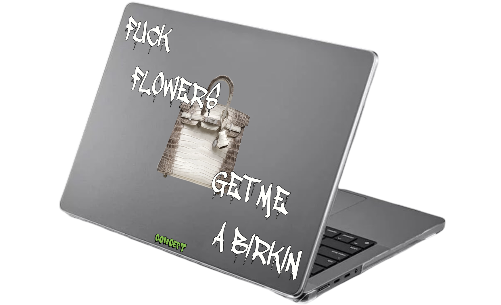 Шкіряний чохол-накладка з принтом Fuck flowers get me a birkin (white) для MacBook Air 15 (2023 M3)