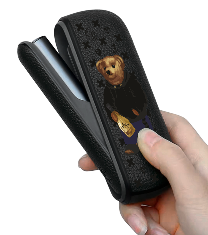 Чохол з боковою панеллю з екошкіри для IQOS ILUMA з принтом Bear Champange