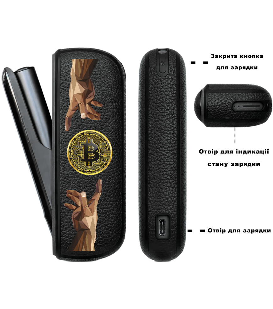 Чохол з боковою панеллю з екошкіри для IQOS ILUMA з принтом Hands Bitcoin