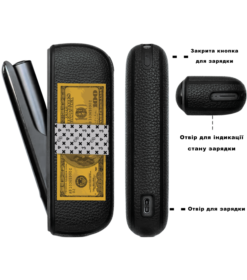 Чохол з боковою панеллю з екошкіри для IQOS ILUMA з принтом Gold Dollar