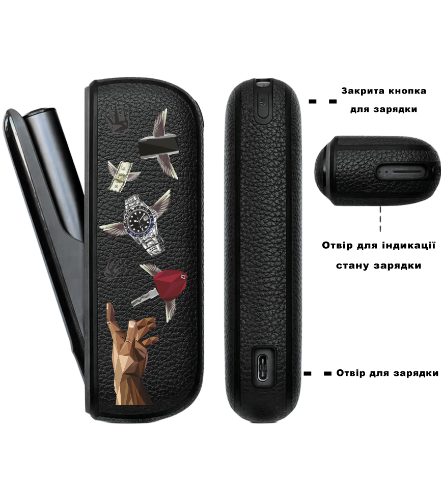 Чохол з боковою панеллю з екошкіри для IQOS ILUMA з принтом Hands Luxury