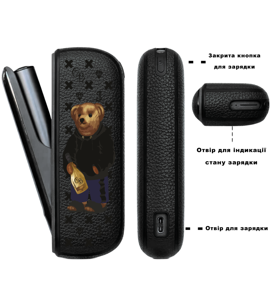 Чохол з боковою панеллю з екошкіри для IQOS ILUMA з принтом Bear Champange
