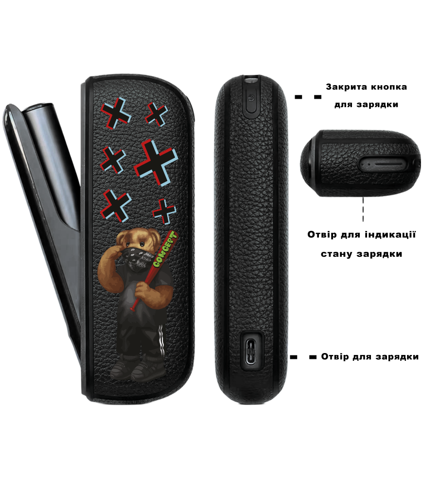 Чохол з боковою панеллю з екошкіри для IQOS ILUMA з принтом Bear Concept