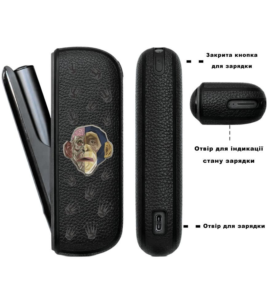 Чохол з боковою панеллю з екошкіри для IQOS ILUMA з принтом Monkey Skull
