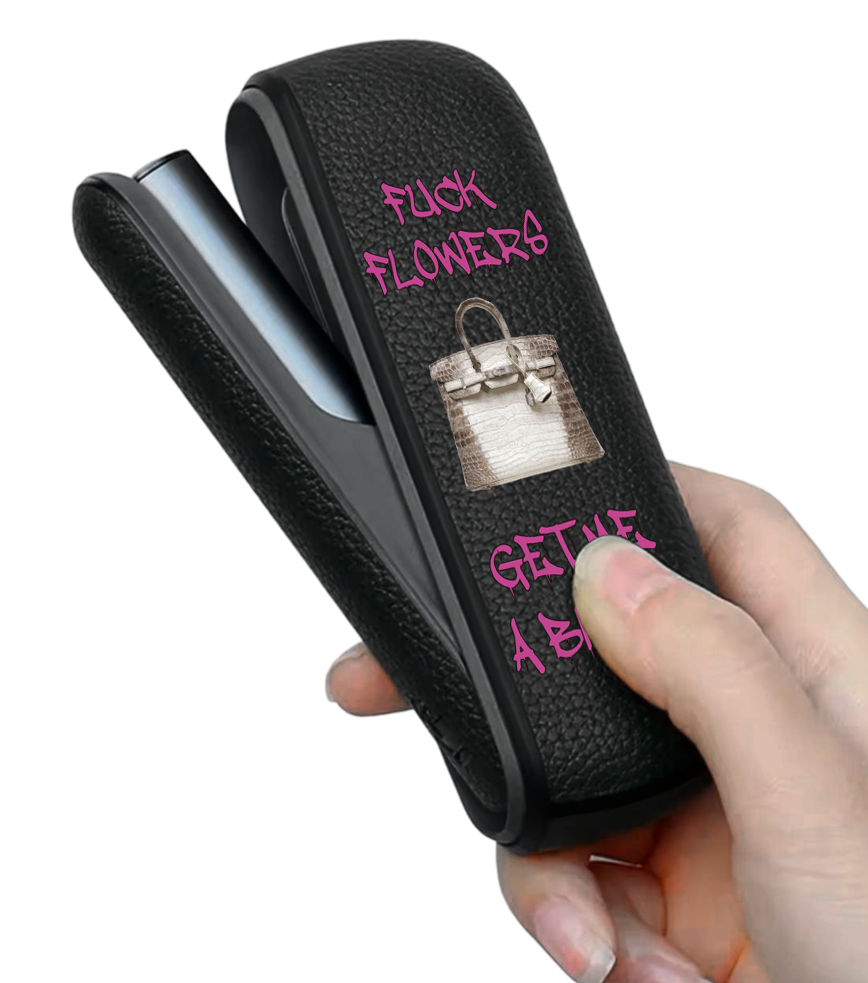 Чохол з боковою панеллю з екошкіри для IQOS ILUMA з принтом Fuck flowers get me a birkin (rose)