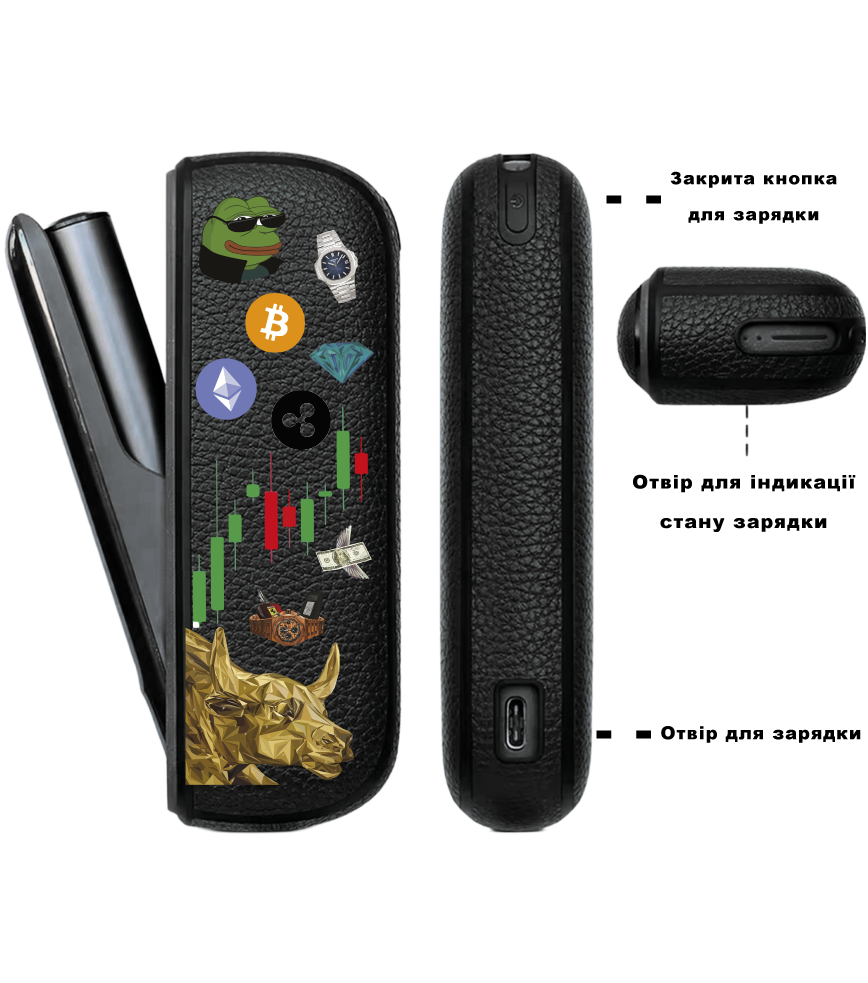 Чохол з боковою панеллю з екошкіри для IQOS ILUMA з принтом Crypto