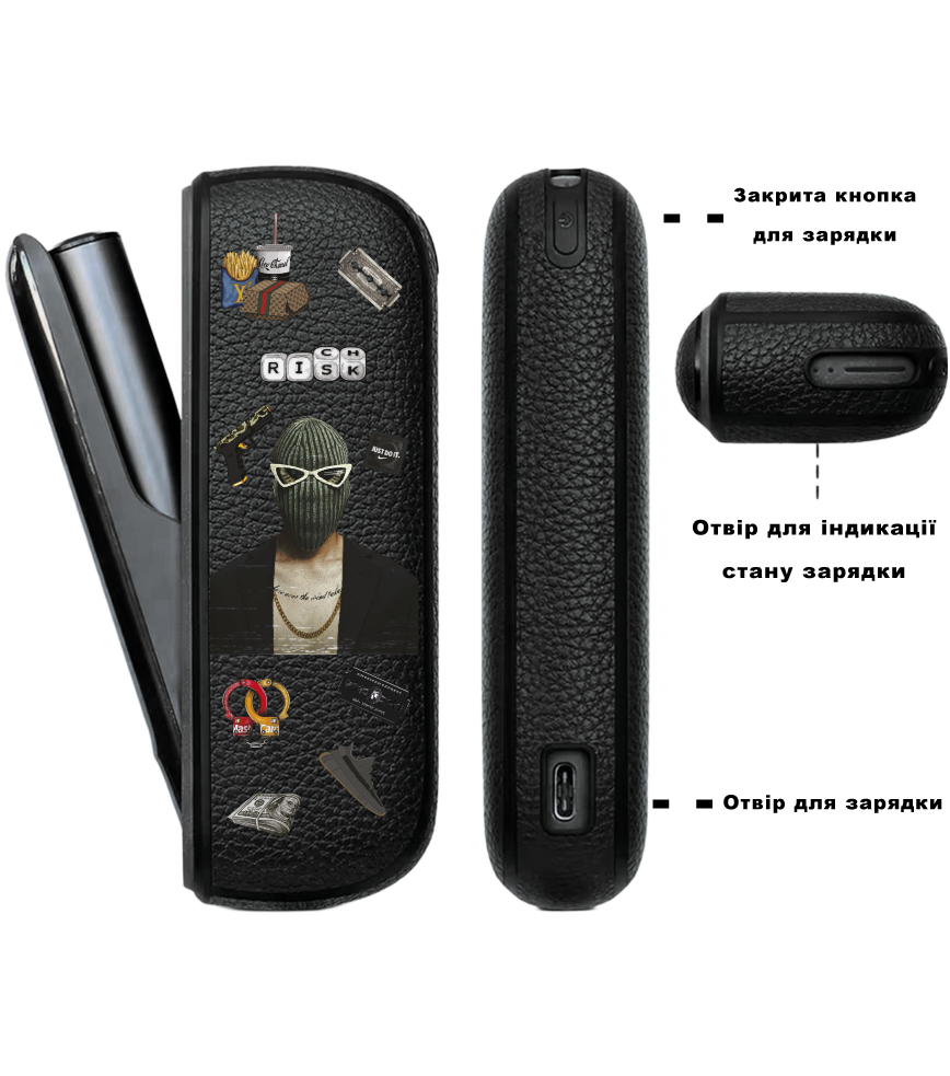 Чохол з боковою панеллю з екошкіри для IQOS ILUMA з принтом Rich risk