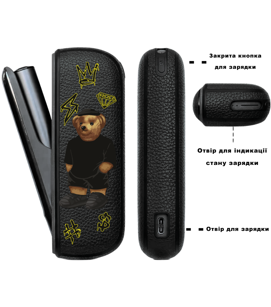Чохол з боковою панеллю з екошкіри для IQOS ILUMA з принтом Bear Baza