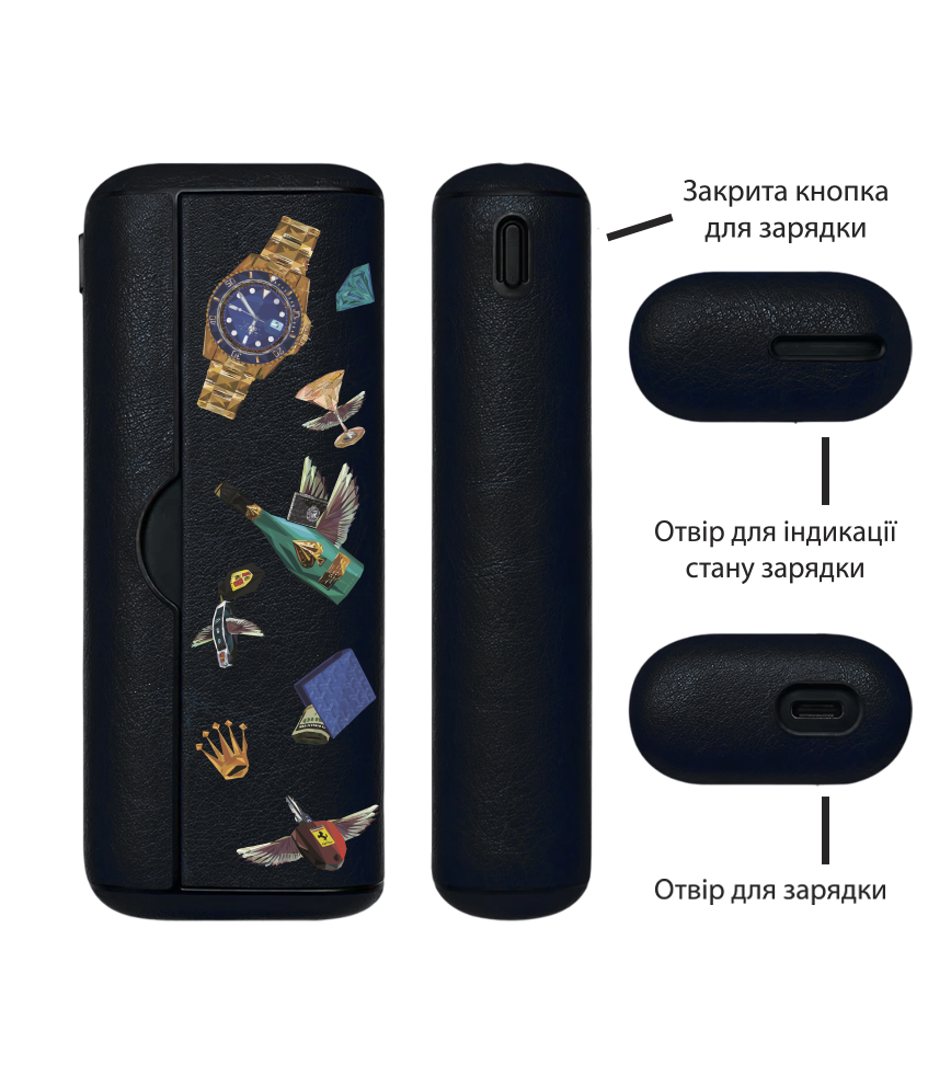 Чохол з боковою панеллю з екошкіри для IQOS ILUMA PRIME з принтом Luxury