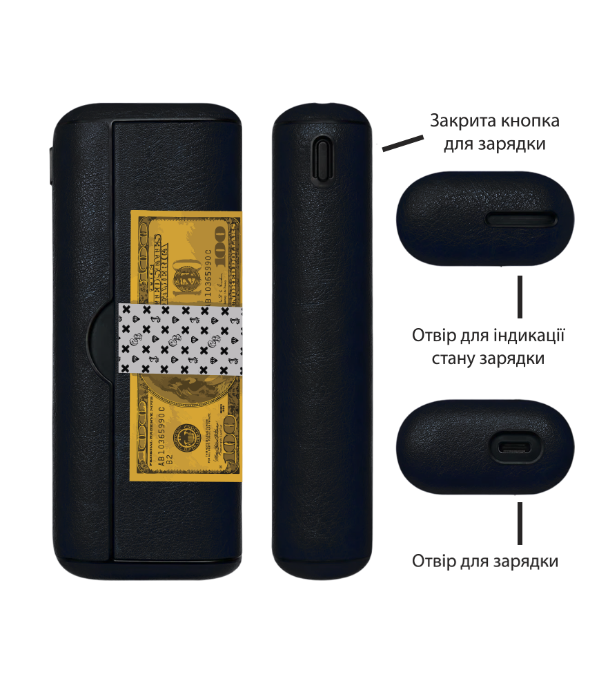 Чохол з боковою панеллю з екошкіри для IQOS ILUMA PRIME з принтом Gold Dollar