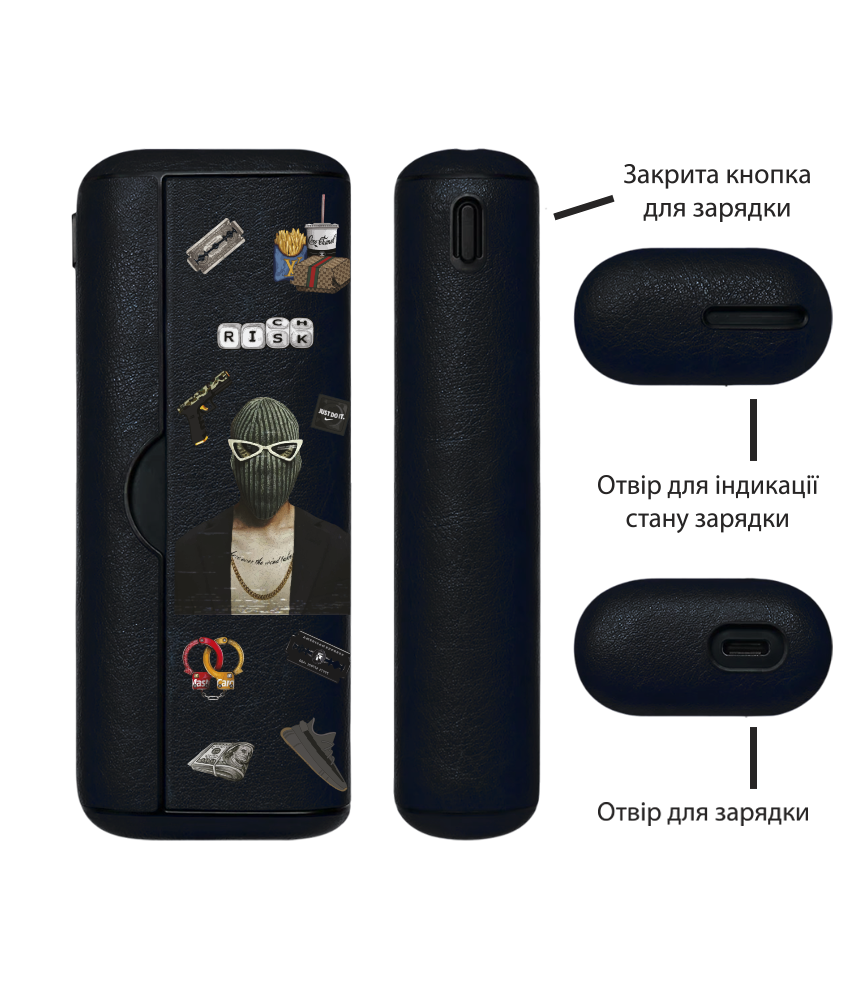 Чохол з боковою панеллю з екошкіри для IQOS ILUMA PRIME з принтом Rich risk