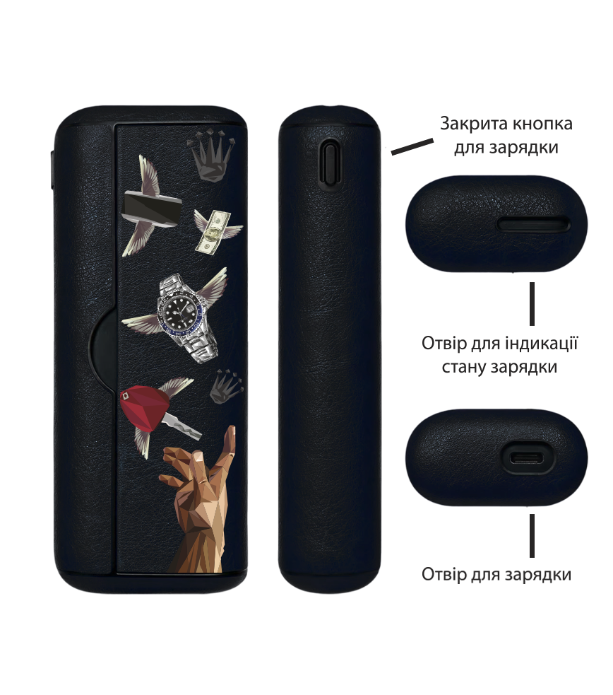 Чохол з боковою панеллю з екошкіри для IQOS ILUMA PRIME з принтом Hands Luxury