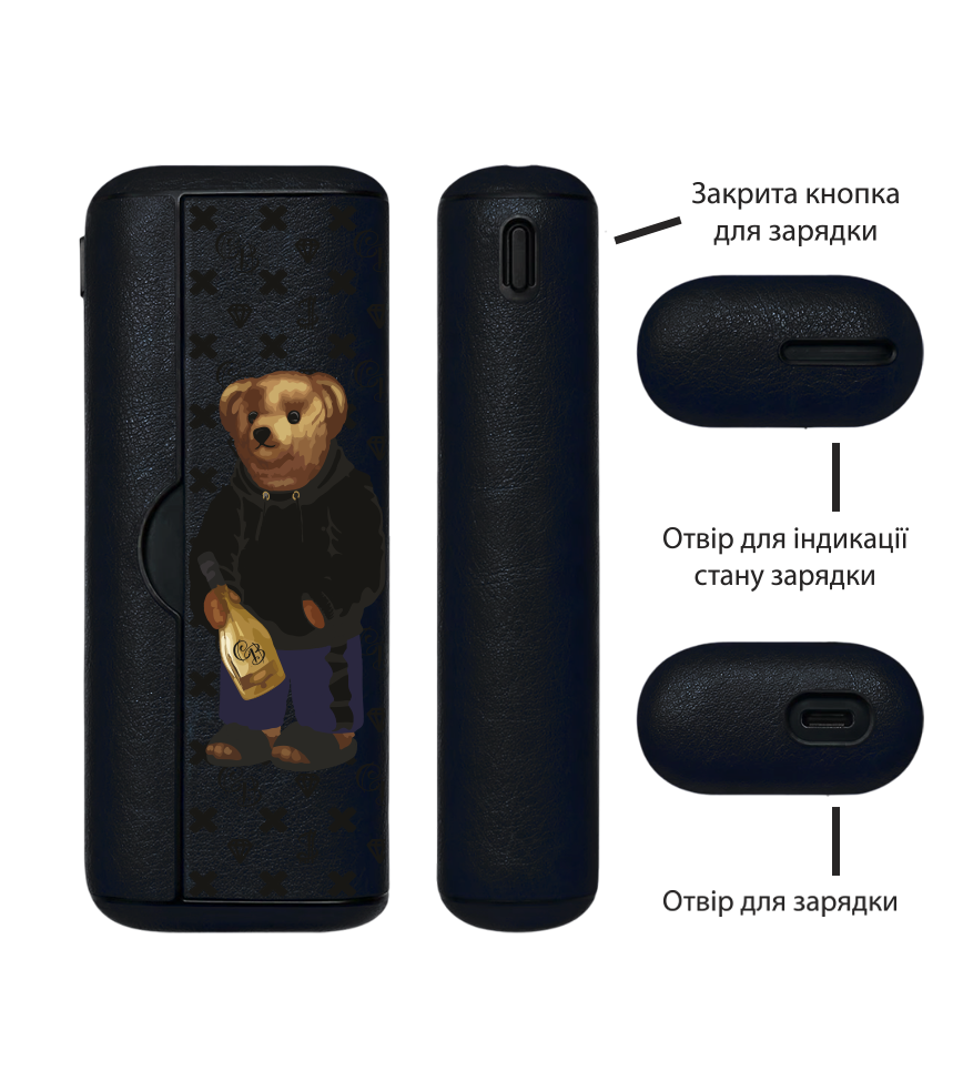 Чохол з боковою панеллю з екошкіри для IQOS ILUMA PRIME з принтом Bear Champange