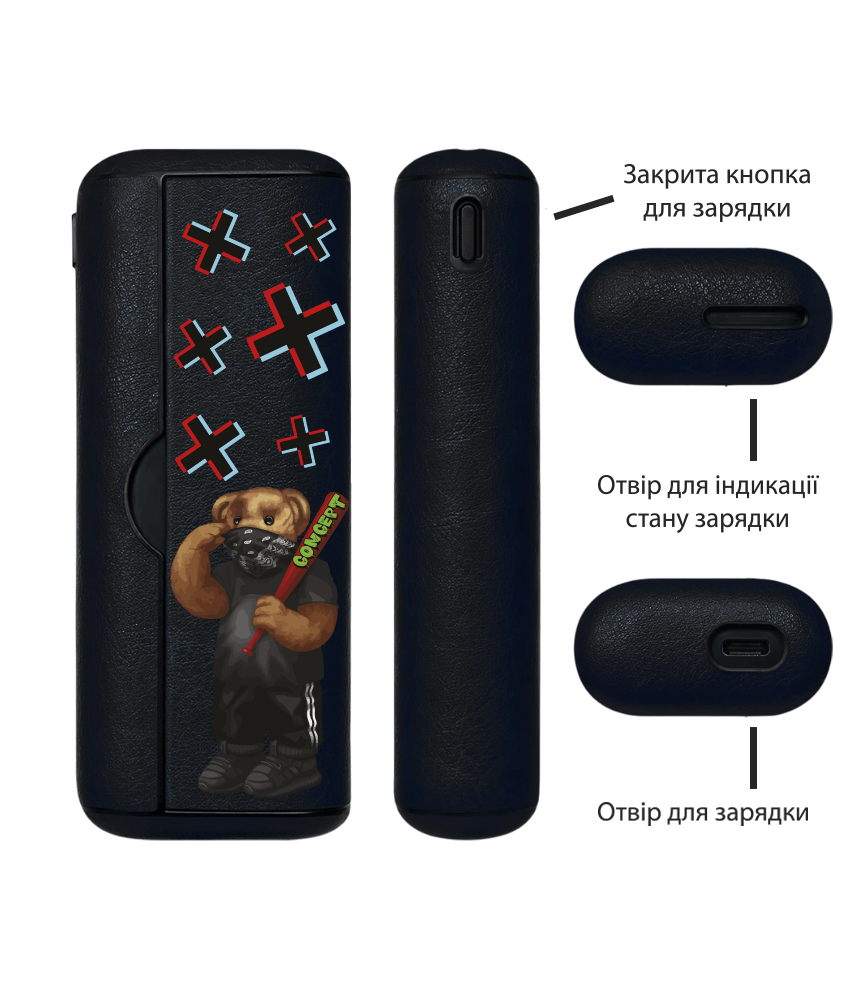 Чохол з боковою панеллю з екошкіри для IQOS ILUMA PRIME з принтом Bear Concept