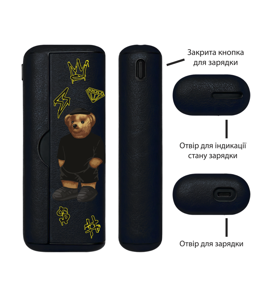Чохол з боковою панеллю з екошкіри для IQOS ILUMA PRIME з принтом Bear Baza