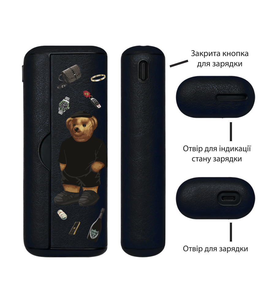 Чохол з боковою панеллю з екошкіри для IQOS ILUMA PRIME з принтом Bear Tema